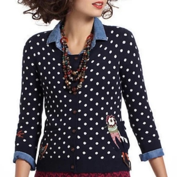 FINAL PRICE Anthropologie Charlie and Robin Snowbird Polka Dot Cardigan - Picture 3 of 15